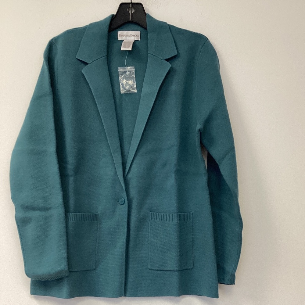 Light weight sweater blazer teal one button